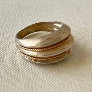 Modernist Sterling Silver Rope-Inlay Wide Band Ring, Vintage  sz 7